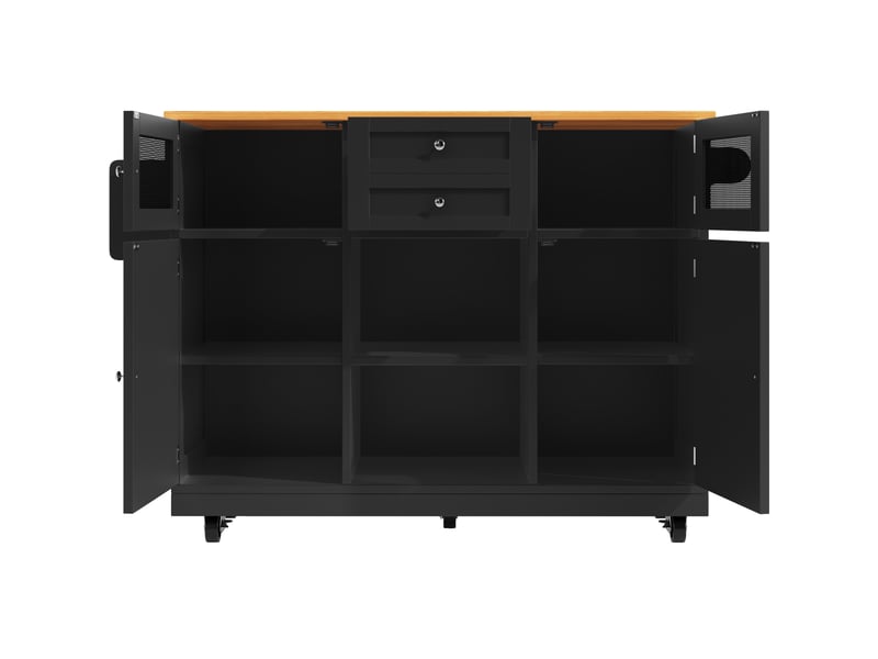  Desserte de cuisine 140 x 40 x 93,5 cm noire en mdf, plateau rabattable, roulettes verrouillables  - Conforama D