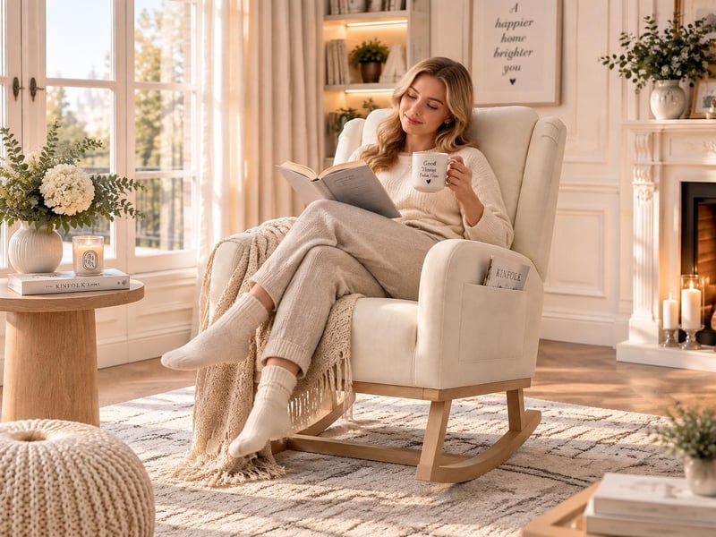  Fauteuil à bascule en lin et coton – fauteuil à bascule confortable – fauteuil à bascule pour se détendre à la maison – dossier rembourré – simple et polyvalent  - Conforama C