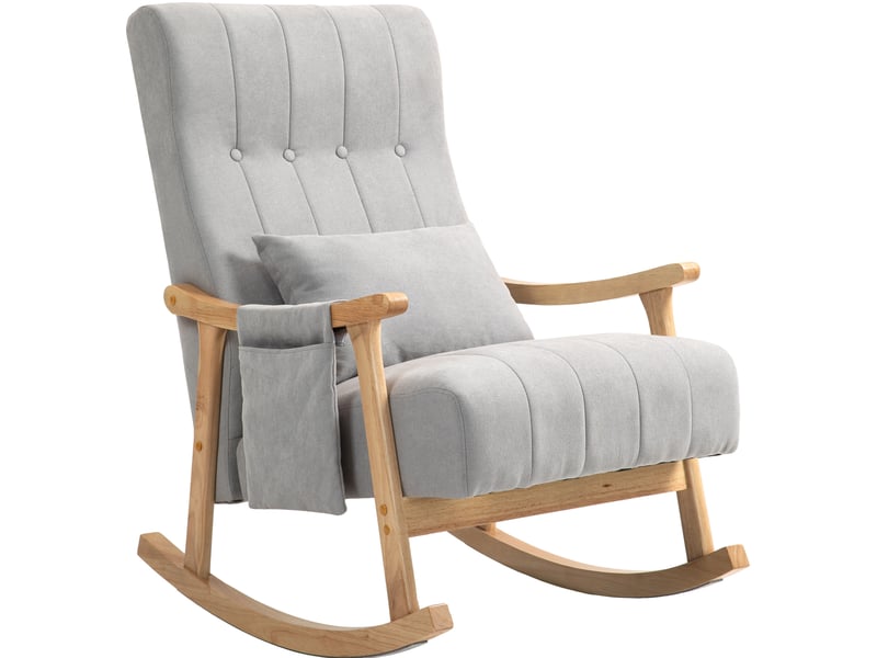  Fauteuil à bascule avec coussin lombaire, poche latérale et cadre en bois, en polyester gris  - Conforama A
