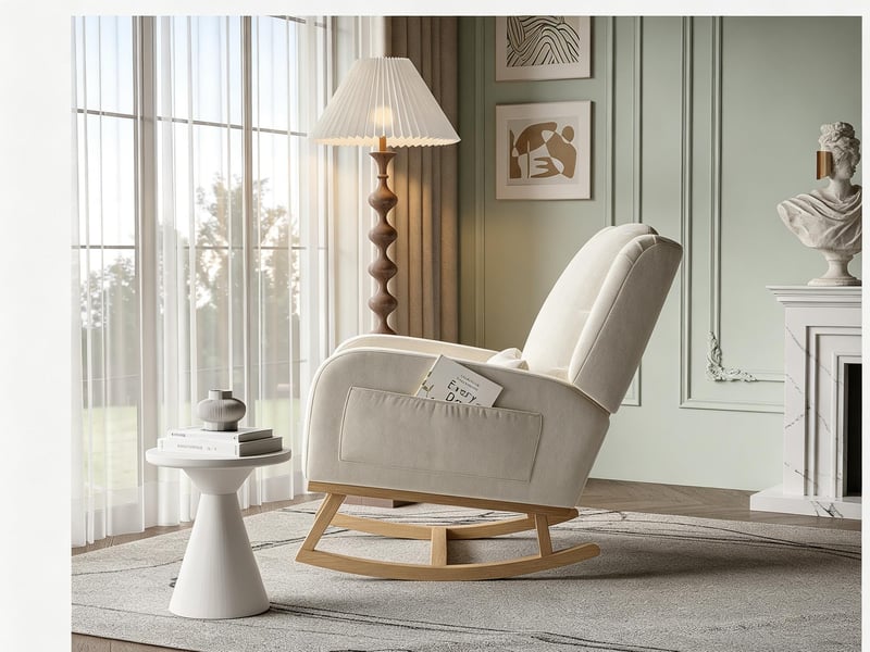  Fauteuil à bascule en lin et coton – fauteuil à bascule confortable – fauteuil à bascule pour se détendre à la maison – dossier rembourré – simple et polyvalent  - Conforama E