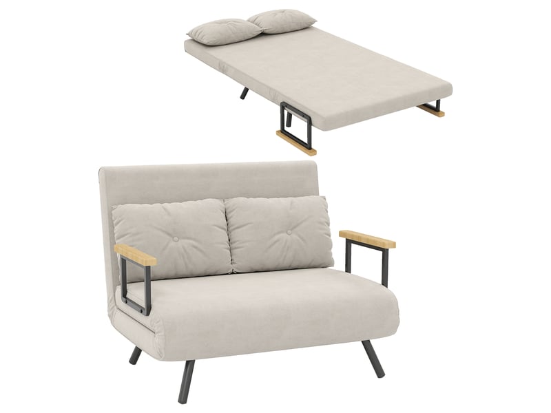  Canapé convertible 2 places en tissu effet velours beige 102x73x81 cm  - Conforama A