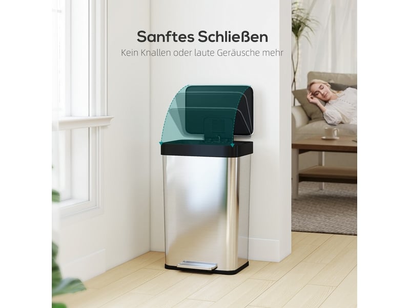  Poubelle de cuisine à pédale 60 l 44x36x66,5 cm argentée en acier inoxydable, couvercle silencieux  - Conforama D