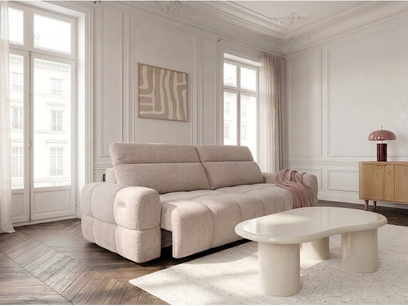 Bobochic canapé droit convertible électrique avance-recule mateo tissu chenille beige MATEO - Conforama C