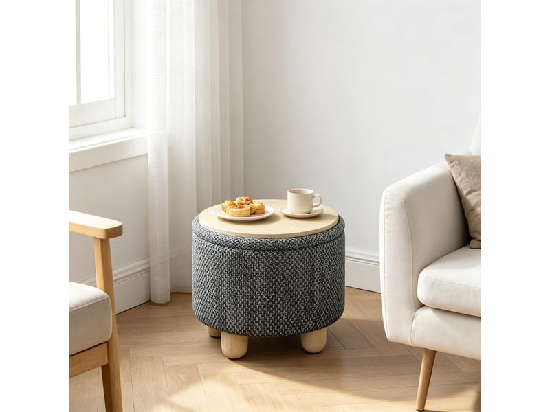  Pouf rond avec rangement, tabouret pratique, repose-pieds compact, siège chaussures  - Conforama D