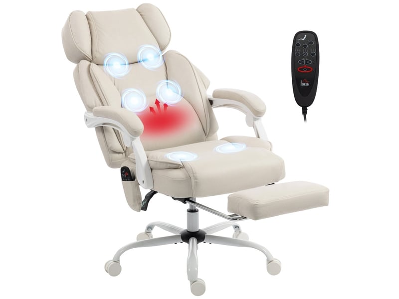 Fauteuil de bureau massant aubvaria ergonomique inclinable avec repose pieds blanc crème - Conforama B