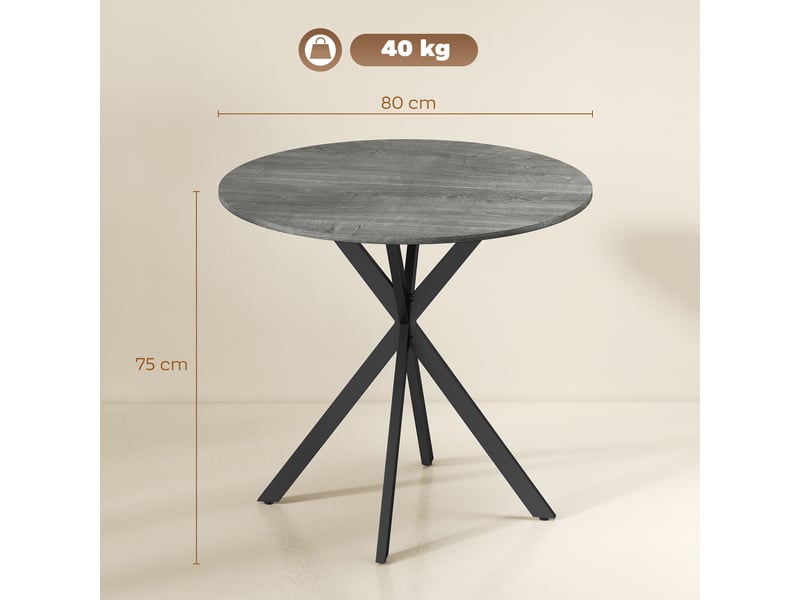  Table de cuisine ronde, 80 cm, plateau compact, panneaux de particules, métal, gris  - Conforama E