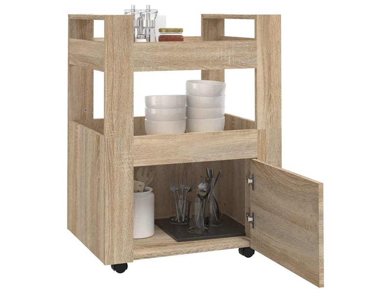  Desserte de cuisine, chariot de rangement chêne sonoma 60x45x80cm bois d'ingénierie shl6893  - Conforama D