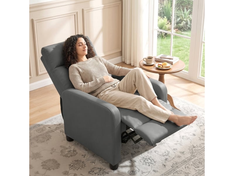  Fauteuil relax - fauteuil inclinable avec dossier inclinable et repose-pieds, fauteuil tv en cuir pu gris  - Conforama C