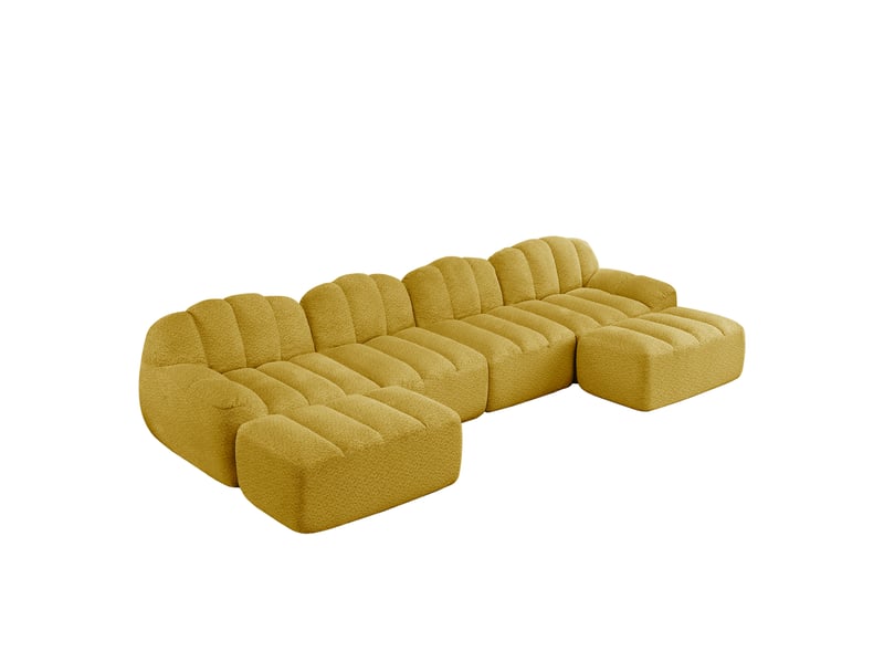  Canapé d'angle, canapé modulable – 4 places, forme u, assise profonde, mousse haute densité, en tissu, jaune  - Conforama B