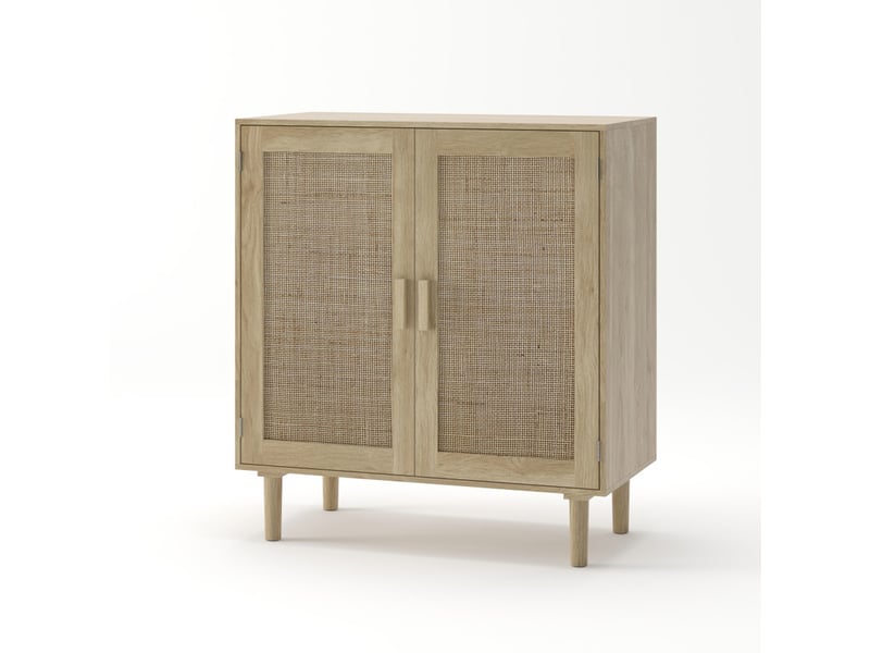  Armoire de rangement en rotin à deux portes de 80 cm, idéale pour le salon, la salle à manger ou l'entrée, marron  - Conforama A