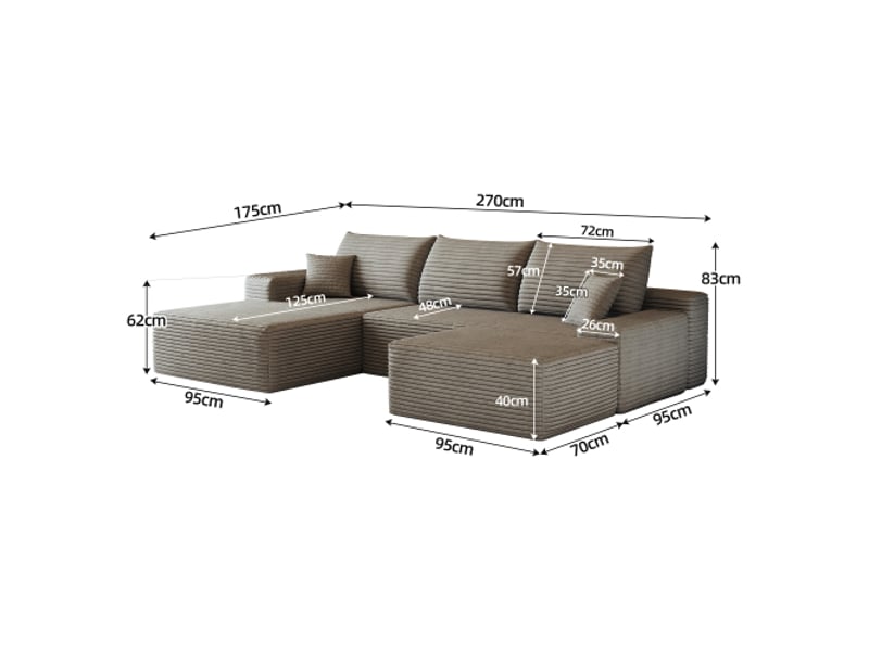  Canapé d'angle modulaire 270 cm en l - chaise-longue, assise profonde, pas de montage, couleur camel, salon et chambre  - Conforama C