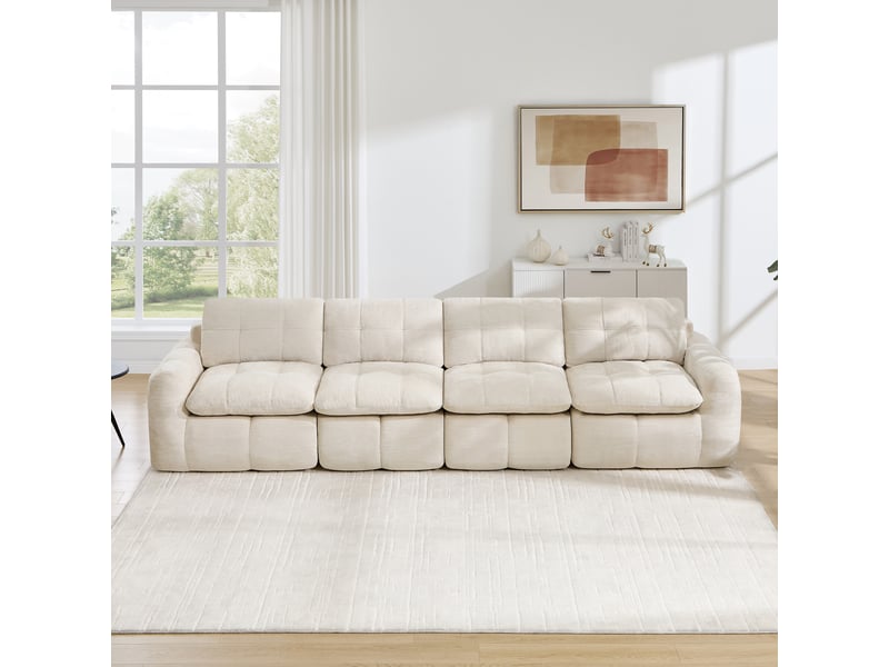Canapé droit modulable 4 places en chenille beige – 334 x 97 x 68 cm Fay Lum - Conforama B