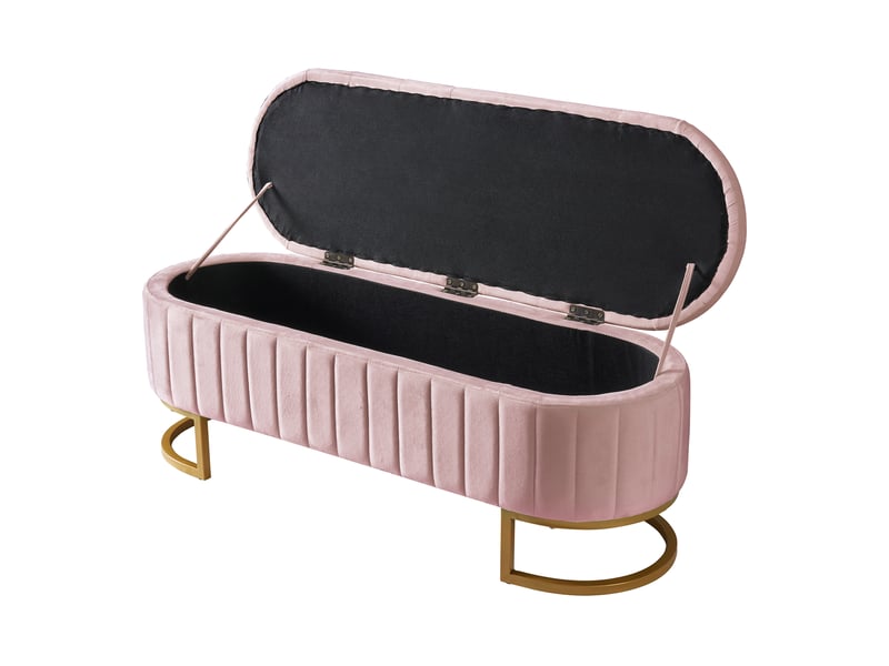 Banc de rangement 120x39,9x43 cm en velours rose avec pieds en métal - Conforama E