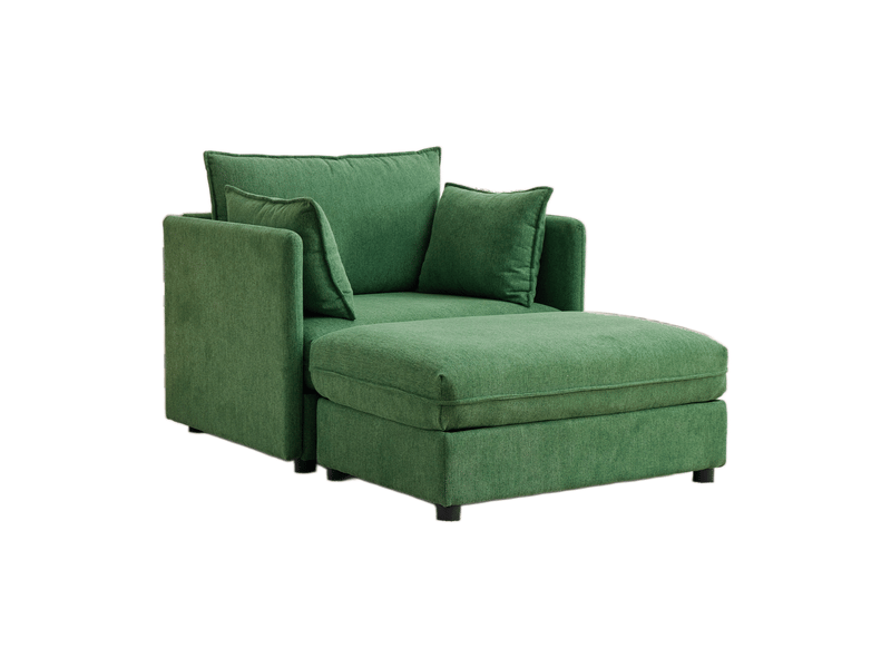 Fauteuil fixe vert en velours avec repose-pieds coffre 149 x 103,5 x 81 cm, style design pour salon et petits espaces W3245S00025 - Conforama A