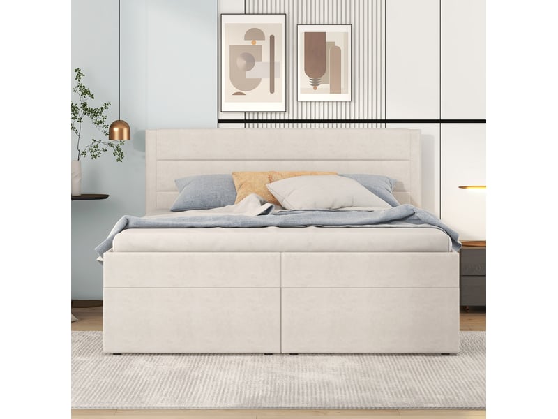  Lit coffre 2 places 140x200 cm avec sommier coloris beige  - Conforama E