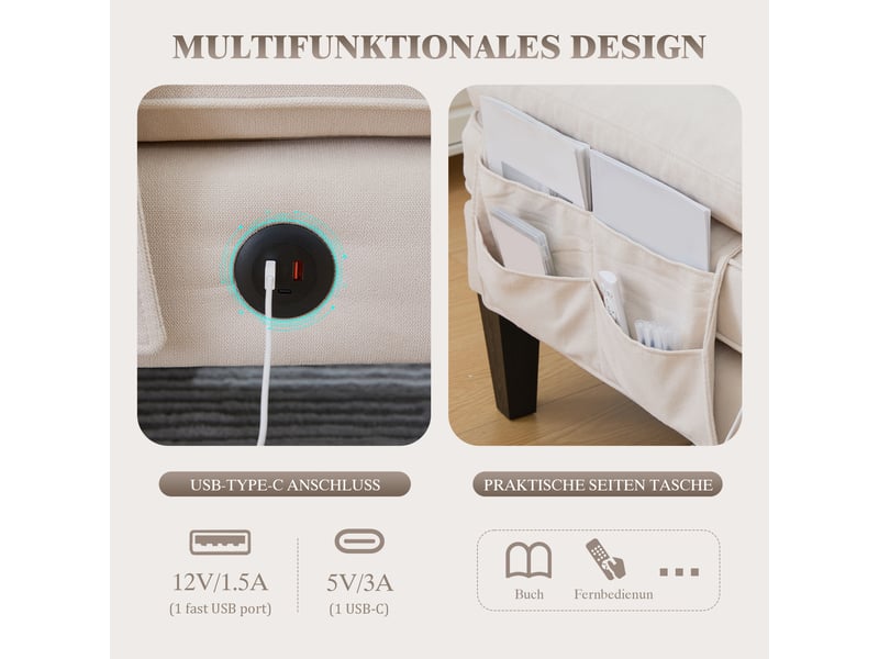  Canapé d’angle en tissu coton et lin beige, 4 places, 250 cm, panoramique, avec rangement W2845S00305 - Conforama D