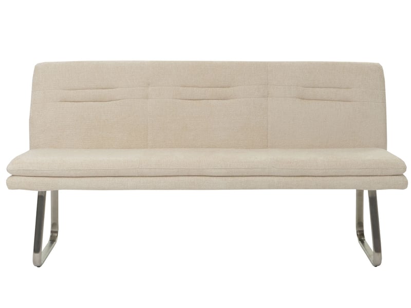  Banc de salle à manger canapé rembourré avec dossier en tissu chenille crème et acier inoxydable brossé 180 cm 04_0005846  - Conforama D