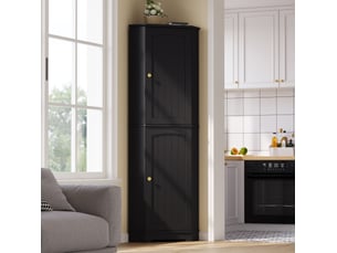 Meuble d'angle avec 2 portes et étagères réglables, rangement vertical pour cuisine, mdf noir, 42 × 42 × 166 cm