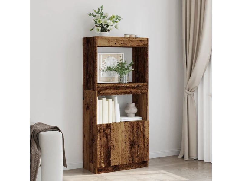 Buffet haut, meuble de rangement vieux bois 63x33x140 cm bois d'ingénierie - Conforama C