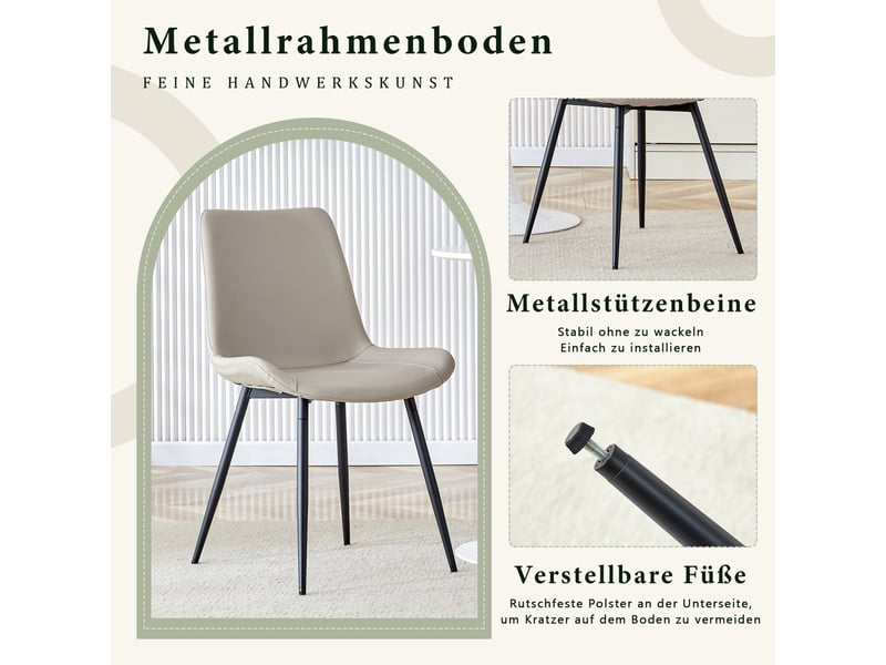  Lot de 4 chaises de salle à manger en similicuir gris et pieds en métal W3658P363211 - Conforama E