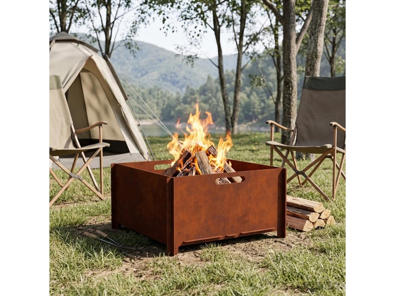  Brasero exterieur, foyer camping foyer de cheminée rouillé 60x60x30cm acier patiné shl5591  - Conforama C