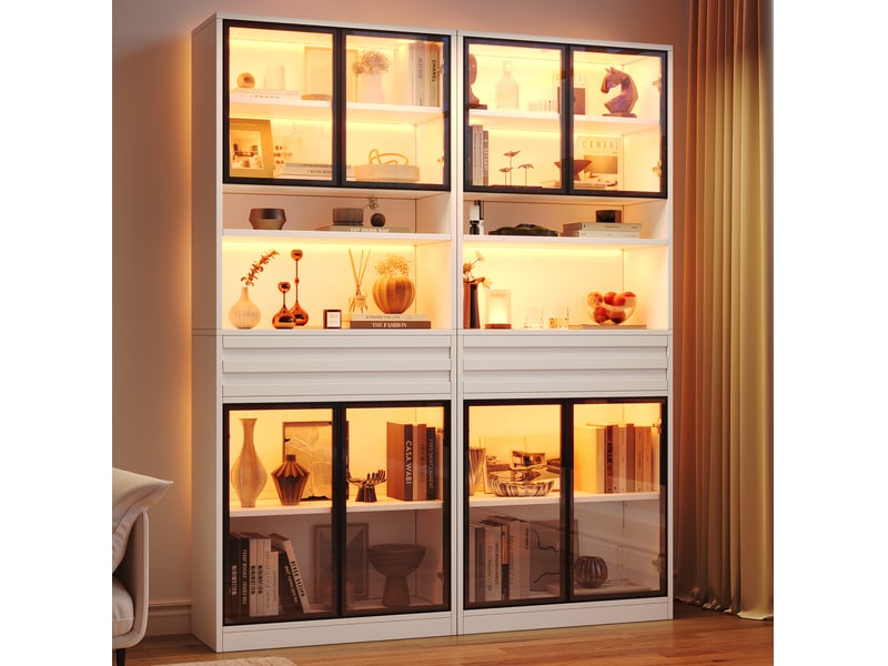  Lot de 2 vitrines 160 x 35 x 200 cm avec led rgb et 8 portes vitrées homvra  - Conforama D