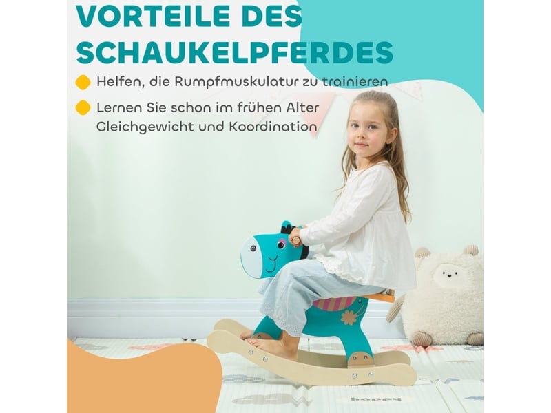  Jouet à bascule âne enfant en bois 59 x 27 x 43 cm – vert – base large anti-basculement et poignées  - Conforama E