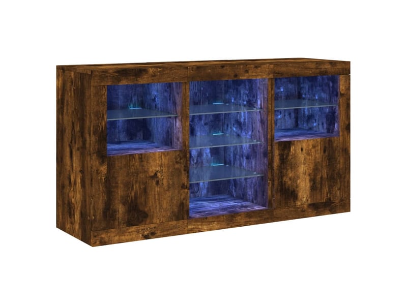  Buffet salon, buffet de rangement avec lumières led chêne fumé 123x37x67 cm  - Conforama A