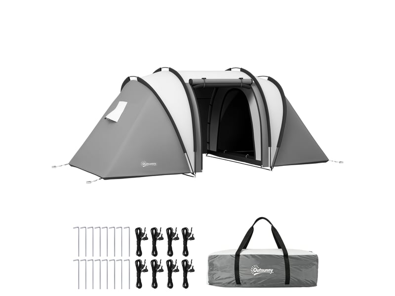  Tente familiale de camping pour 4 à 5 personnes avec 2 chambres séparées, portes et fenêtres, 450 x 220 x 180 cm, grise  - Conforama A