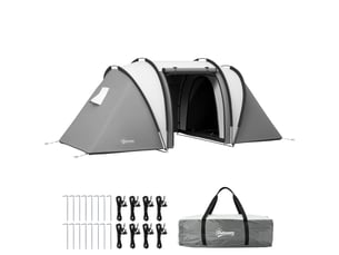 Tente familiale de camping pour 4 à 5 personnes avec 2 chambres séparées, portes et fenêtres, 450 x 220 x 180 cm, grise