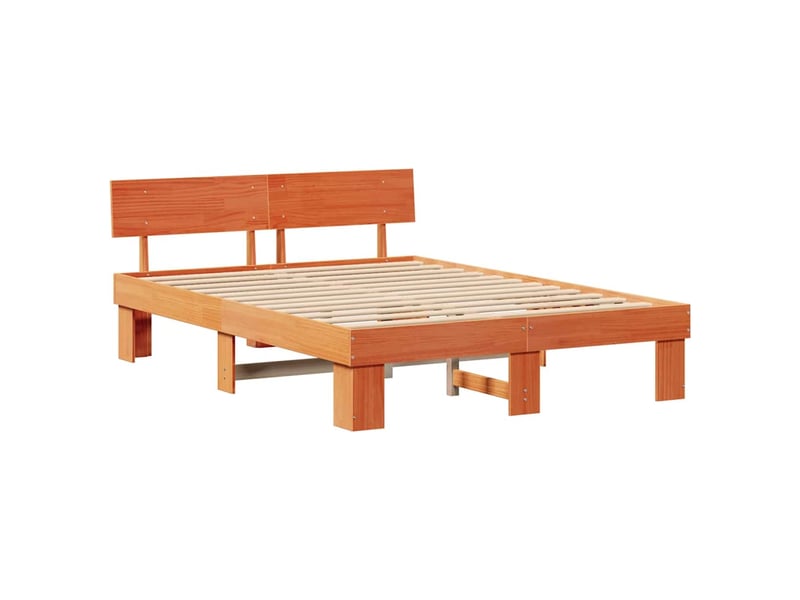  Lit double- lit adulte -  cadre de lit avec tête de lit brun  150 x 200 cm pin massif  - Conforama C
