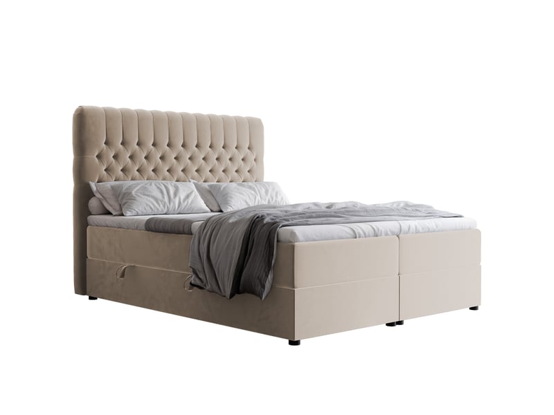  Lit adulte alba - 200x200 cm - matelas ressorts + surmatelas - coffre de rangement - velours dense hydrofuge beige clair ALBA - Conforama A