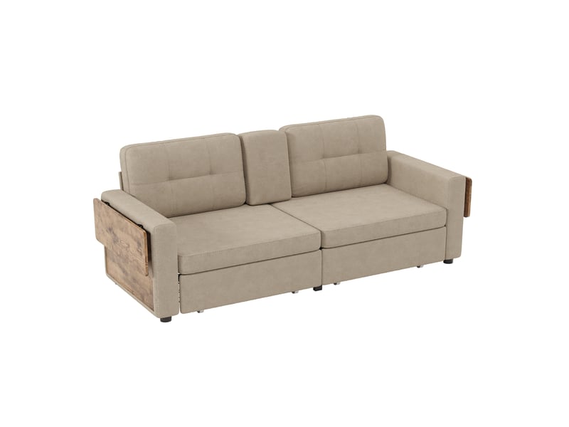  Canapé 2 places chenille avec tiroirs et tablettes réglables 178x71x57.5 cm kaki  - Conforama A