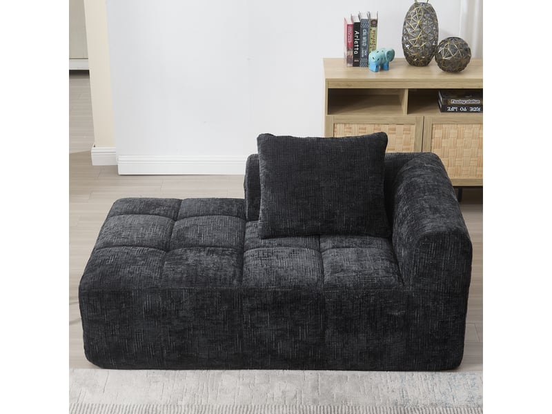 Canapé tissu en chenille douce avec coussin,canapé avec poches latérales,canapé modulable,design moderne noir 158x90x60cm - Conforama B