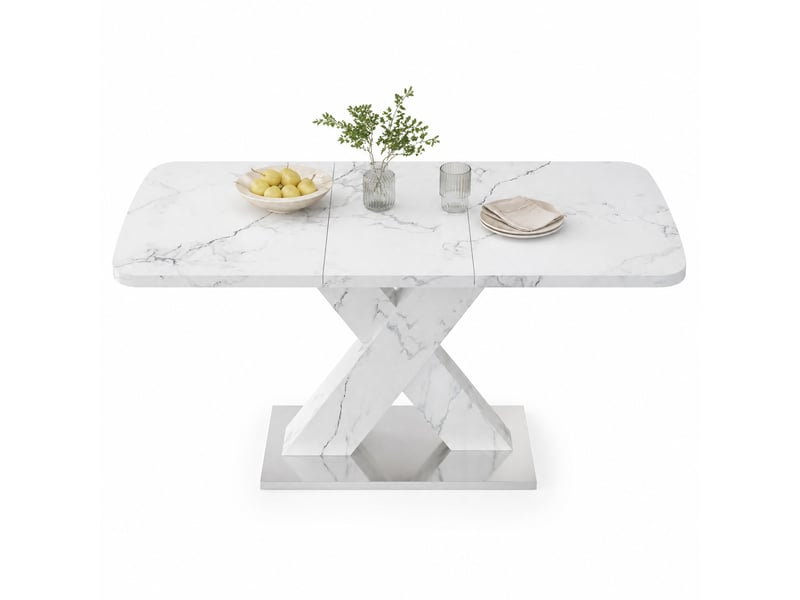  Table de salle à manger extensible avec plateau effet marbre et base en métal pour salle à manger 160 × 80 × 76,5 cm  - Conforama A