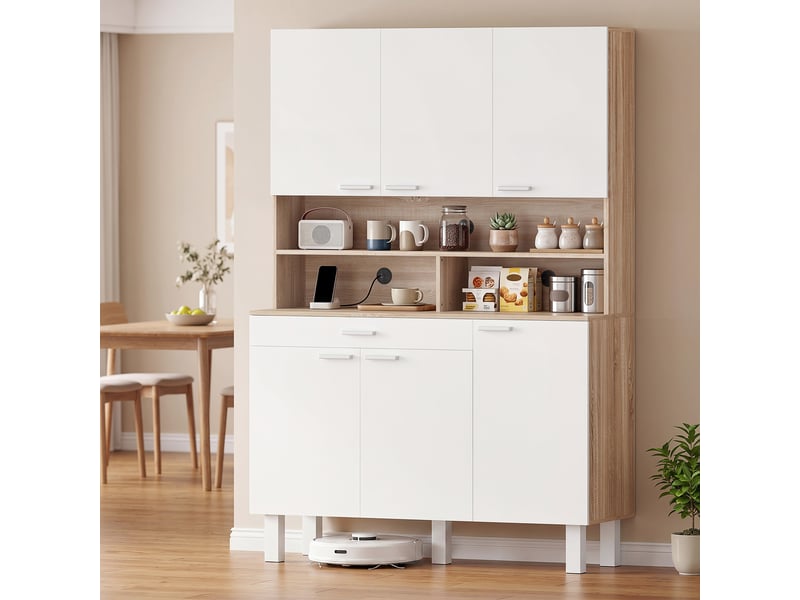  Buffet de cuisine haut 6 portes aosenyunzhou meuble de rangement vaisselier passe-câbles blanc et effet bois 120x40x175 cm T1005-01-12247 - Conforama D