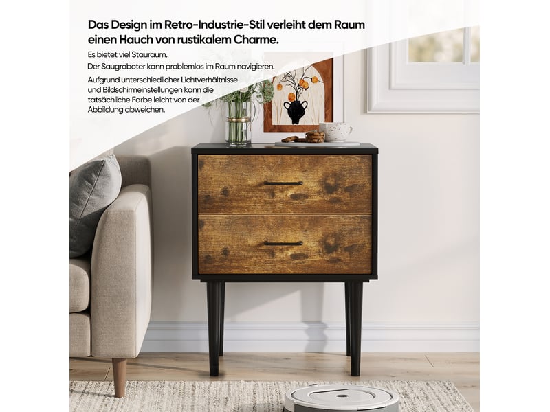  Table de chevet d'appoint 50,8x38,1x63,9 cm, 2 tiroirs, design rétro, chambre, rangement pratique, mdf, marron antique  - Conforama D