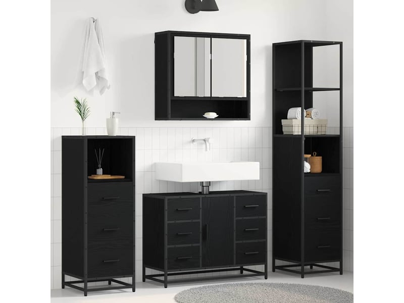 Ensemble de mobilier de salle de bain 3 pc chêne noir cf64357 - Conforama B