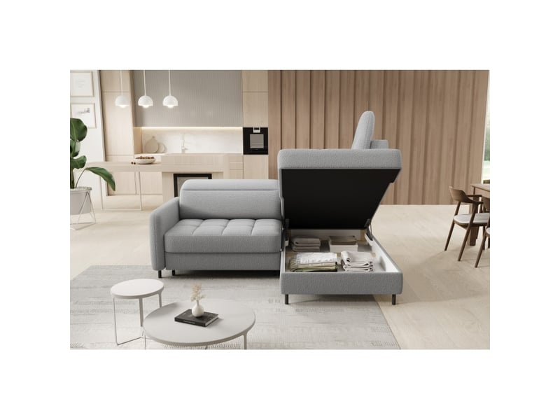  Canapé d'angle droit convertible barnea 208 cm gris chiné avec rangement  - Conforama C