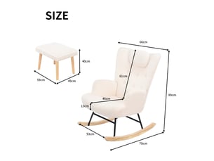 Fauteuil à bascule en tissu bouclette avec repose-pieds - 70 x 66 x 89 cm-blanc - chaise berçante avec appui-tête et poches latérales