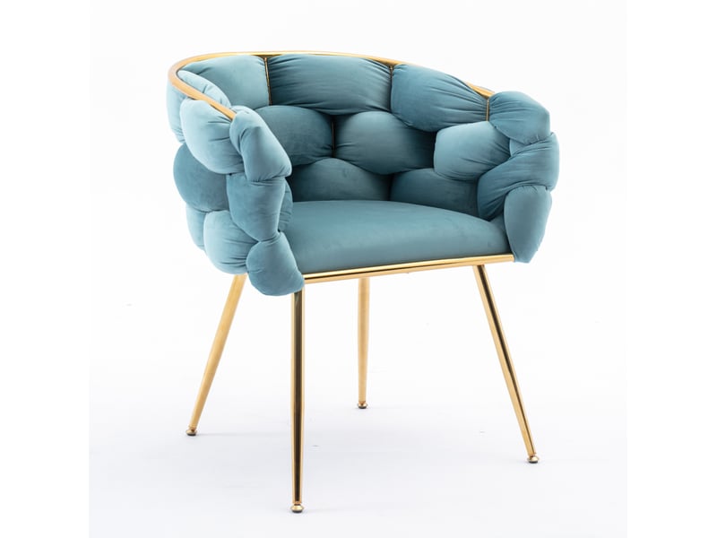  Fauteuil moderne avec accoudoirs pour coiffeuse et salon, assise rembourrée, en velours bleu, 70 × 58 × 39 cm  - Conforama A