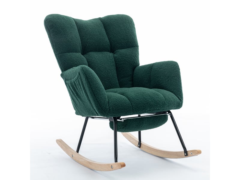 Fauteuil à bascule moderne rembourré en tissu teddy avec repose-pieds, vert - Conforama D