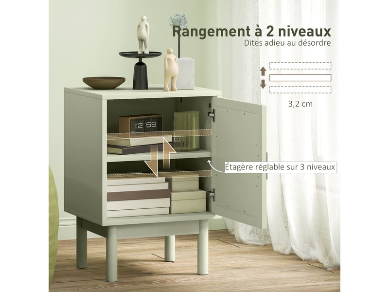 Lot de 2 chevets tables de nuit style bohème façade porte arquée rotin bois vert d'eau  - Conforama D