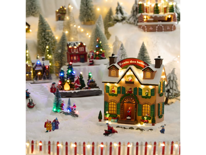  Village de noël lumineux école des lutins animé et musical 24 led à piles VOLYK - Conforama B