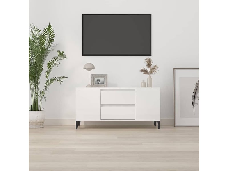  Meuble tv - banc tv - meuble de rangement blanc brillant 102x44,5x50 cm bois d'ingénierie  - Conforama C