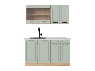 Vicco cuisine, mint campagnechêne doré, 140cm plan de travail marbre