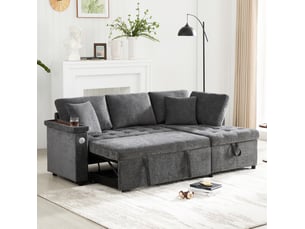 Canapé d'angle droit convertible VIVRYN 3 places Tissu gris avec coffre de rangement