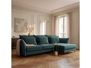 Canapé angle droit verduro en velours bleu pétrole - 3 places