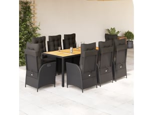 Ensemble à manger de jardin 9 pièces coussins noir résine tressée