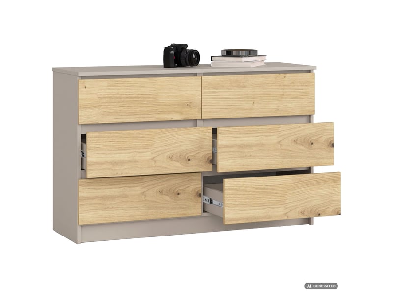 Commode k120 cachemire 120 cm 6 tiroirs couleur chêne artisan mat 120x40x77 cm Commode K120 - Conforama B